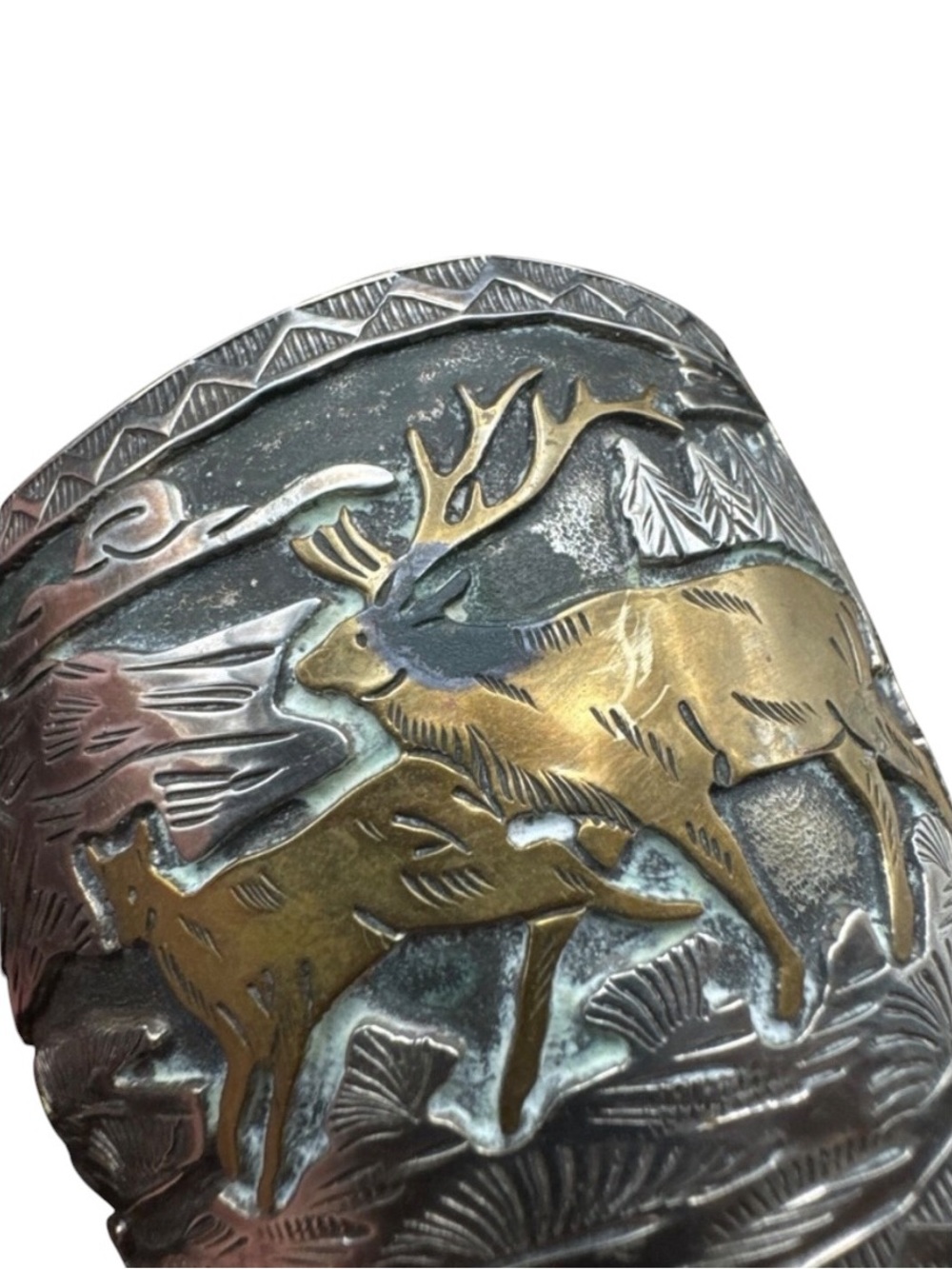 Vintage Sterling Silver Navajo Verdy Jake 12K GF Overlay Storyteller Cuff 7” - Picture 10 of 12